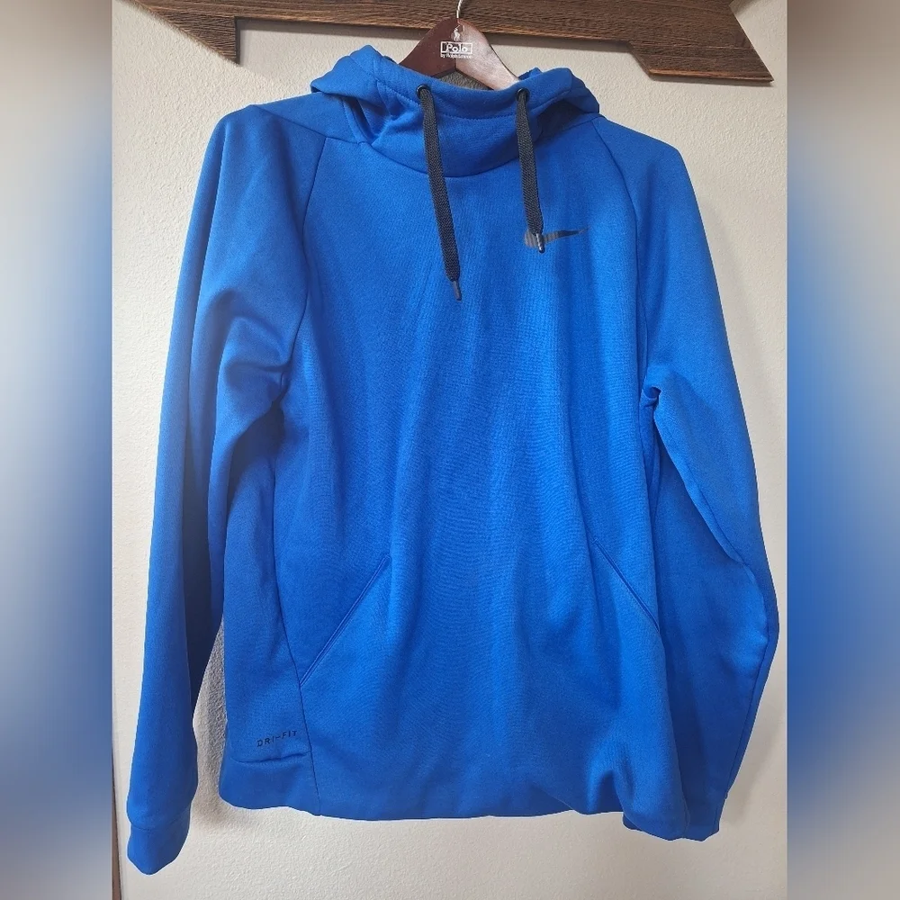 Nike Blue Therma Fit Pullover Fleece Hoodie Sweatshirt Logo Activewear Mens M